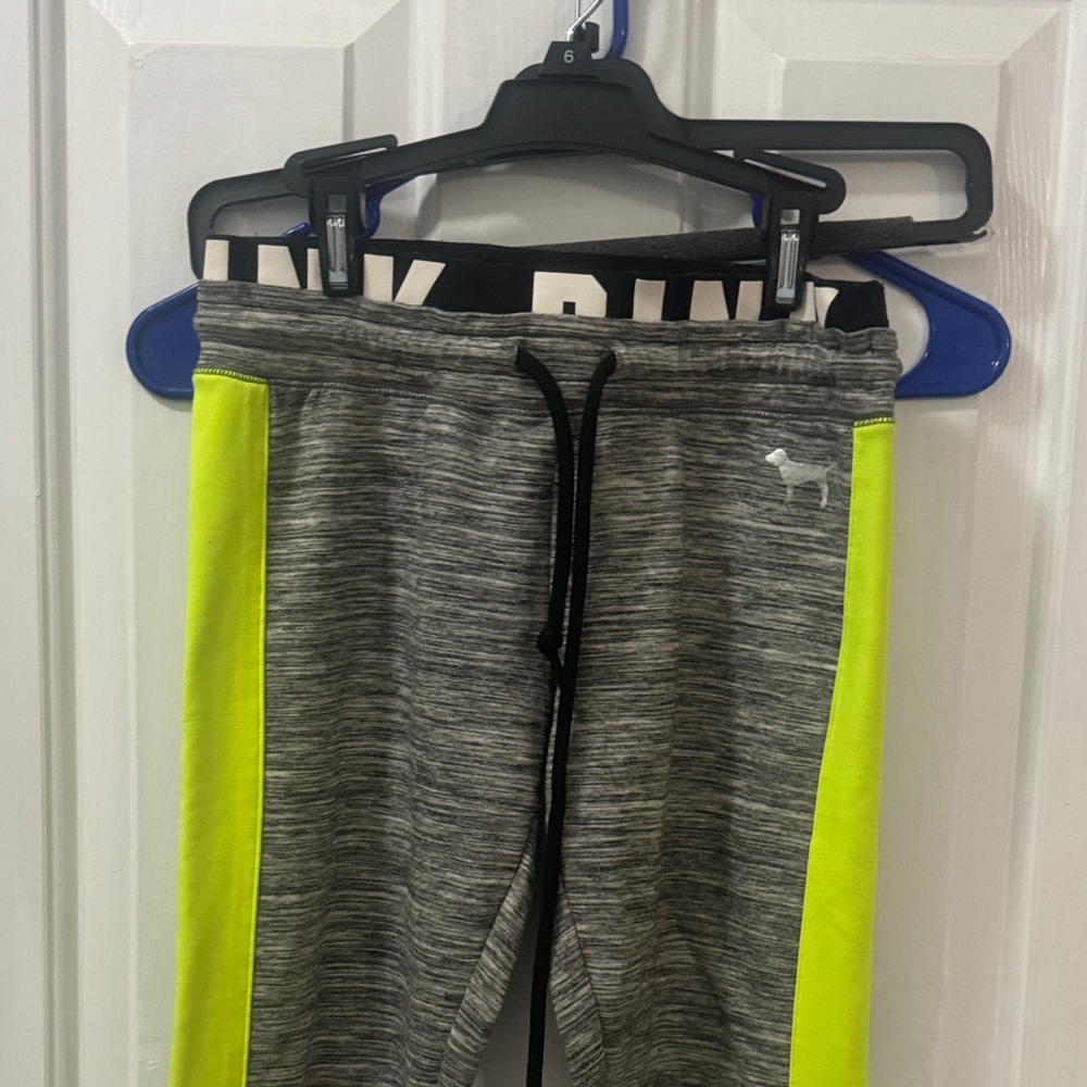 Victoria's Secret Gray and Neon Yellow Joggers